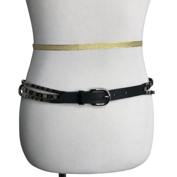 Isabel Marant black Leather Buckle Belt Womens M Triple Strand Silver Hardware - Picture 1 of 5